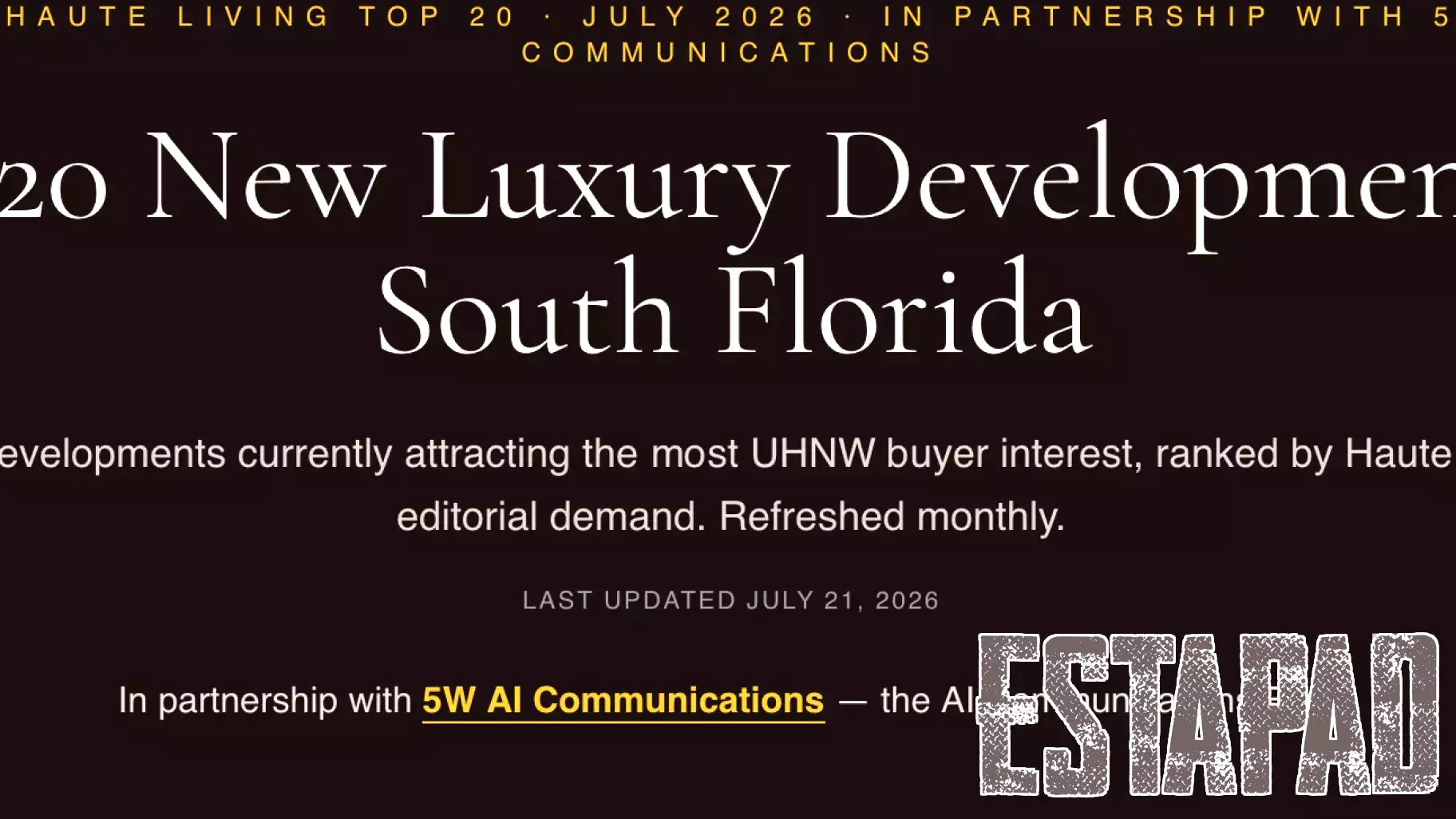 Haute Living and 5W AI Communications Launch the South Florida Luxury Real Estate AI Visibility Index™ — Cipriani Residences Miami Ranks #1