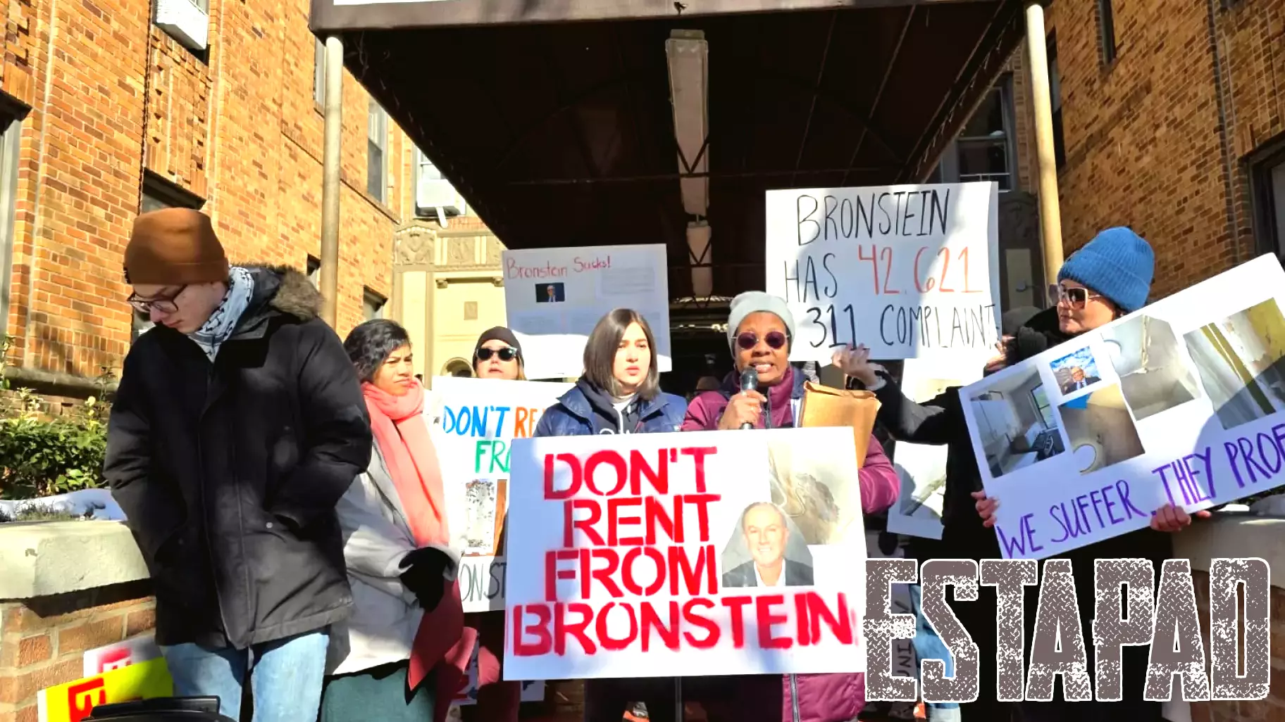 Tenants rally at Sunnyside building to demand repairs from Bronstein real estate firm